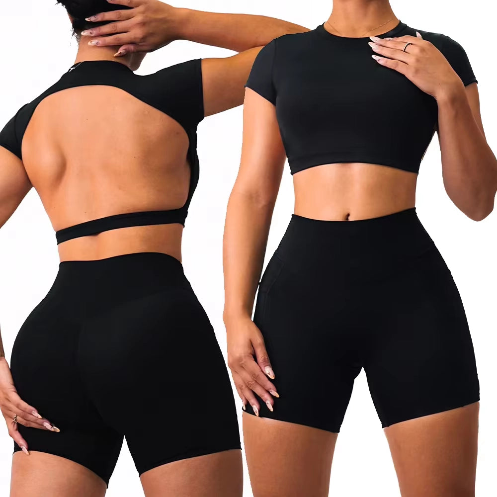 Дамски изрязан йога комплект две части (1+1)