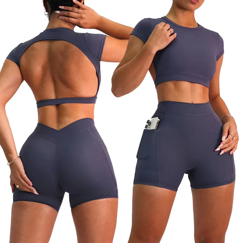 Дамски изрязан йога комплект две части (1+1)